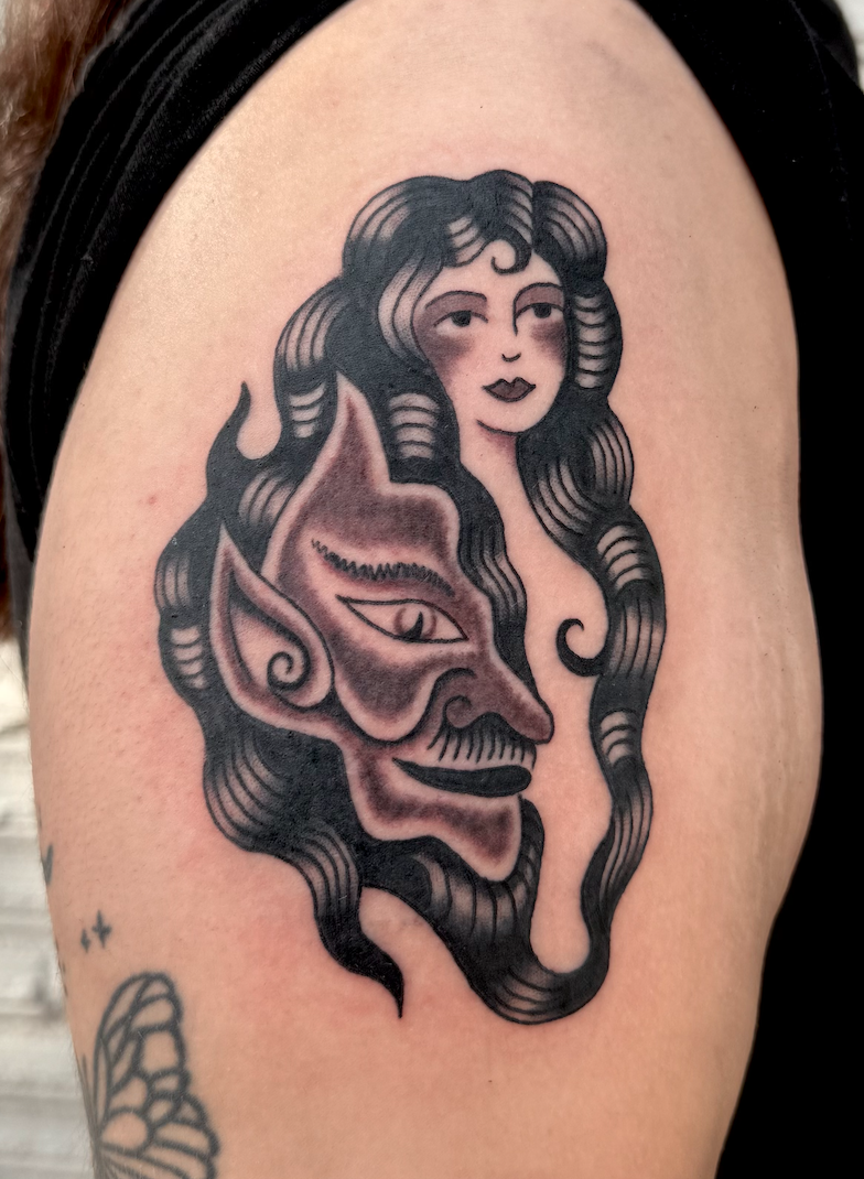 Devil girl flash tattoo, Nicole Mort Green River Tattoo Minneapolis
