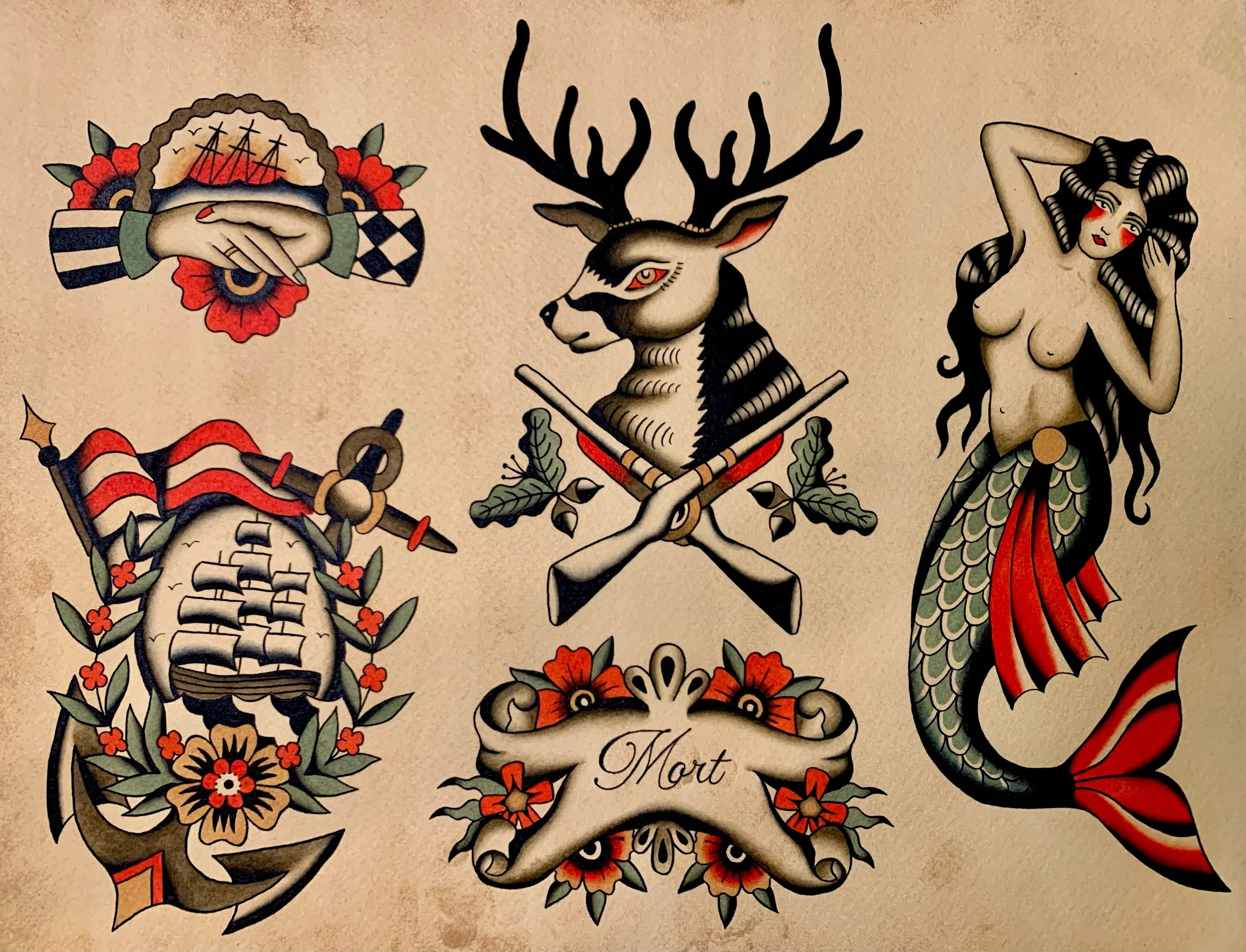 HANDPAINTED FLASH BY Nicole Mort Green River Tattoo Minneapolis