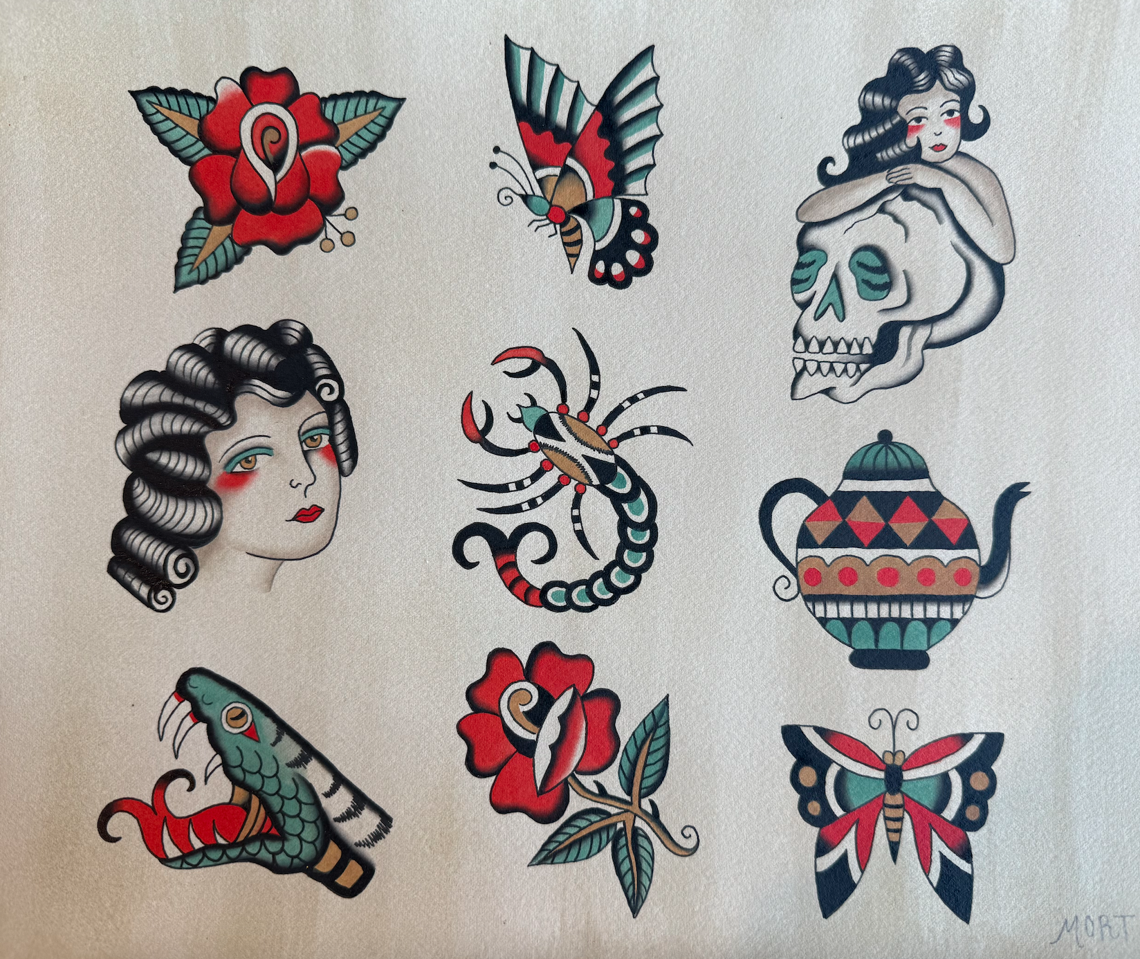 HANDPAINTED FLASH BY Nicole Mort Green River Tattoo Minneapolis