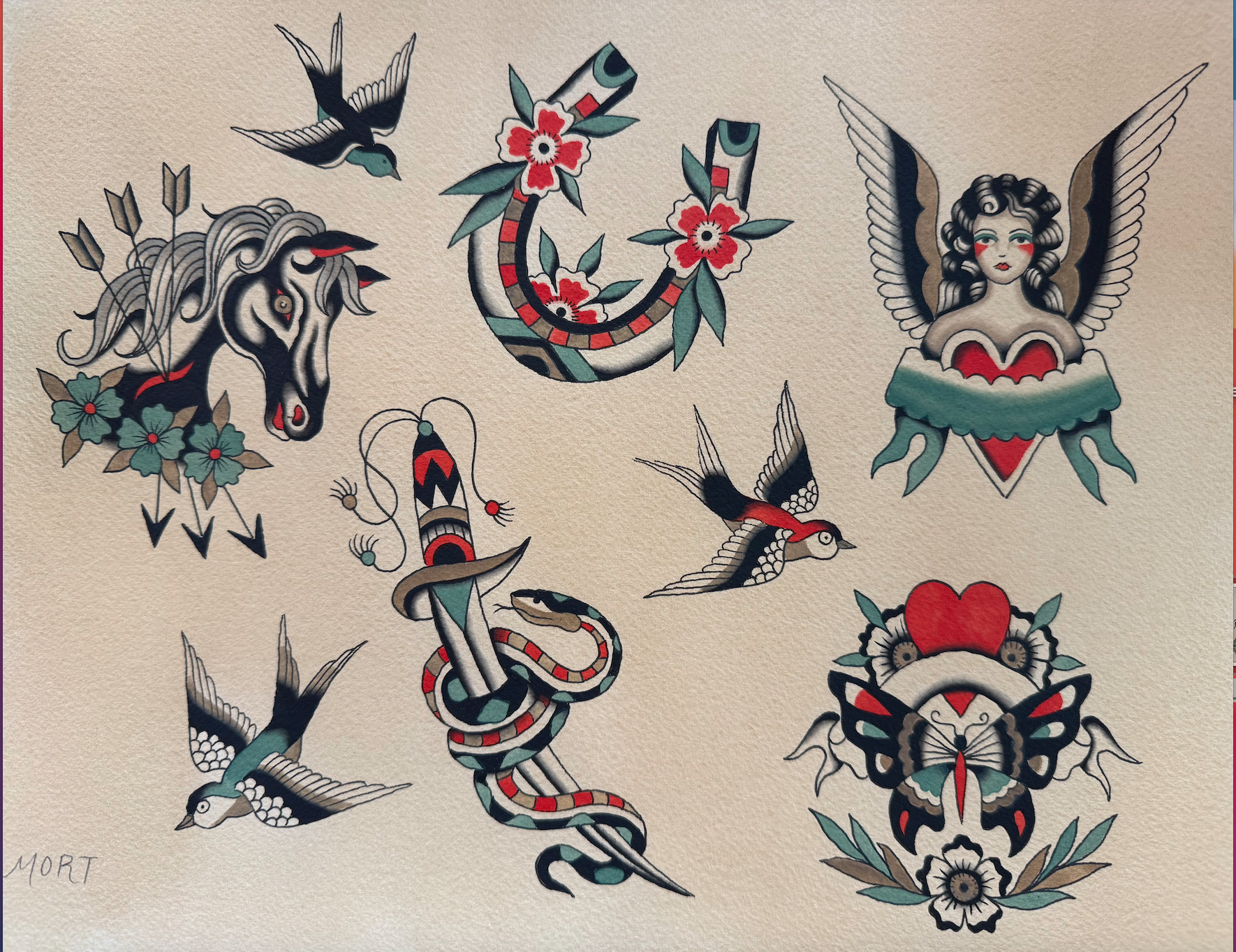 HANDPAINTED FLASH BY Nicole Mort Green River Tattoo Minneapolis