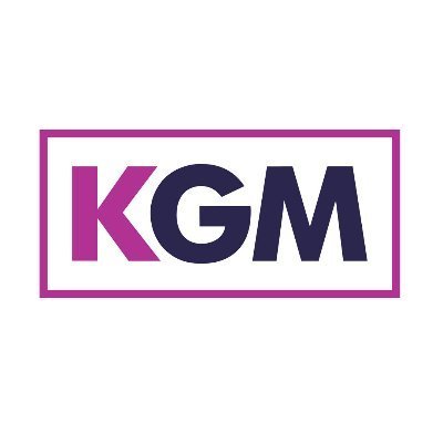 KGM logo with purple and black text inside a purple rectangular border.