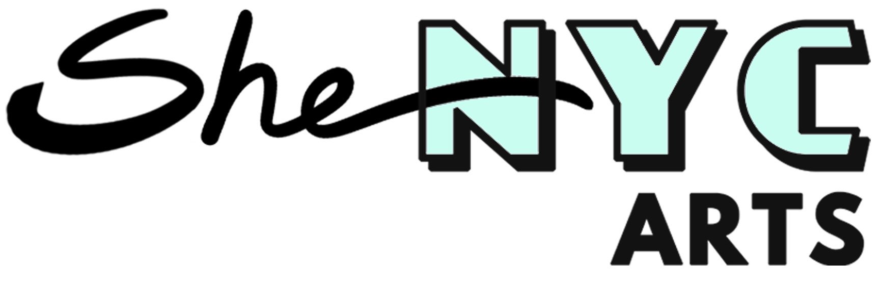 SheNYC Arts logo with stylized text 'SheNYC ARTS' in black, light blue, and outlined in black.