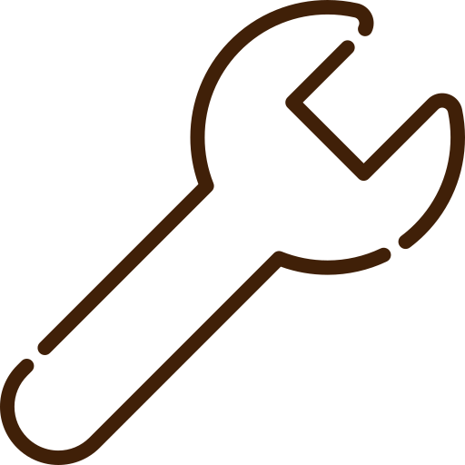 Icon of a wrench with a brown outline.