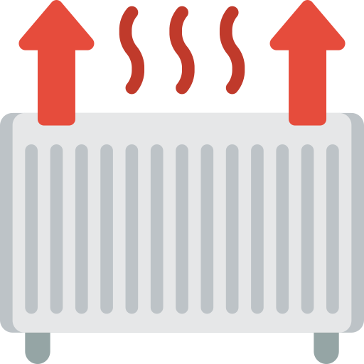 A radiator with hot air and heat waves rising from it.
