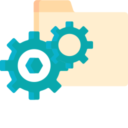 Two blue gears in front of a beige folder icon