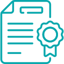 Icon of a certificate or diploma with a ribbon or medal.