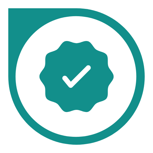 Checkmark inside a badge symbolizing approval or certification.