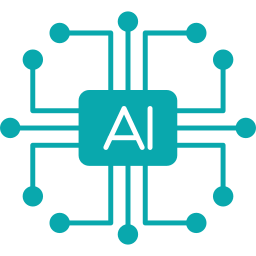 Illustration of artificial intelligence with a circuit board design and the letters 'AI' in the center.
