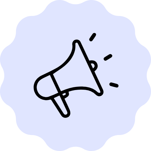 Illustration of a megaphone with sound lines indicating it is speaking or making noise.