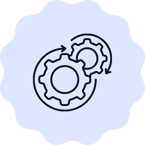 Icon of two interlocking gears with arrows indicating a process or workflow.