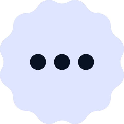 Graphic of three black dots inside a light blue, scalloped-edged circle
