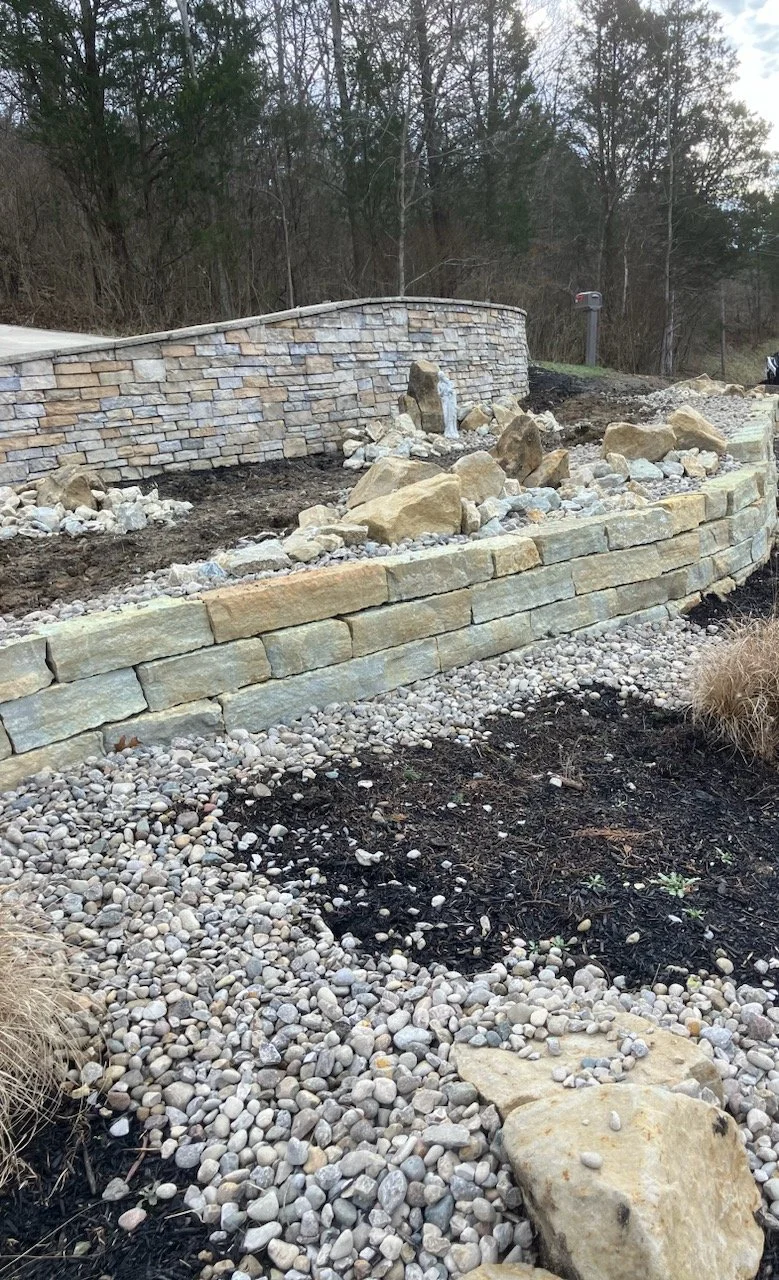 Natural stone retaining wall