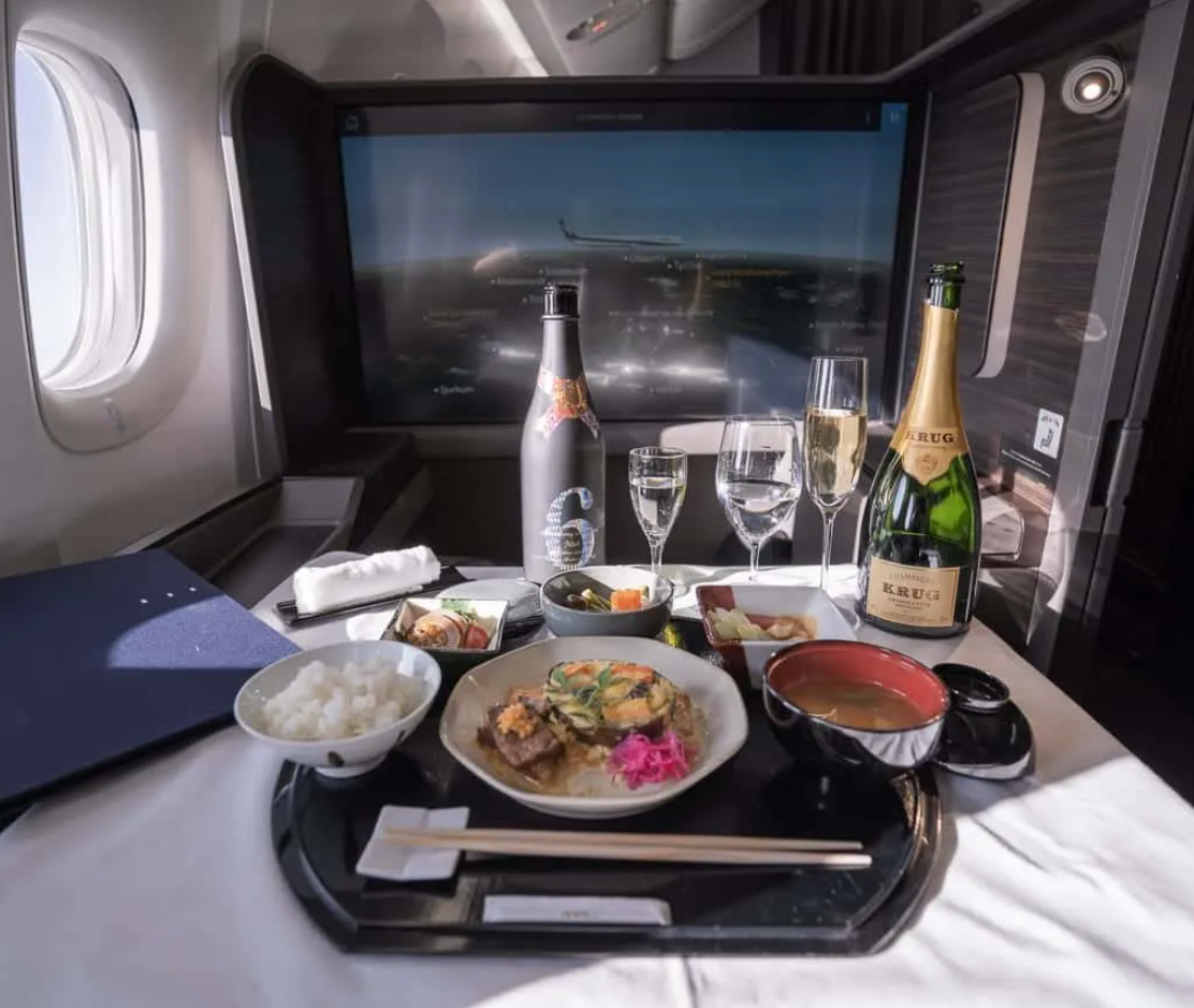 The elaborate first class meal service on an All Nippon Airways flight