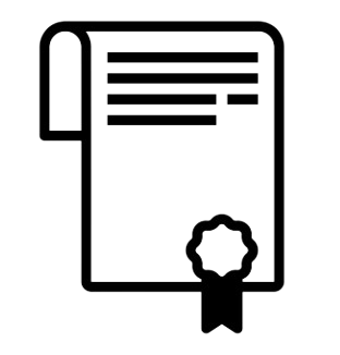 Line drawing of a certificate with a ribbon at the bottom.