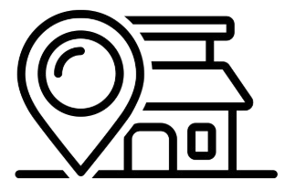 A black and white icon of a location pin with a dollar sign inside, next to a truck, indicating a delivery or logistics service related to payments.