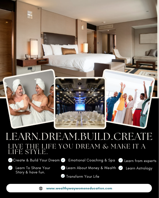 Collage of four images including a hotel room, women in bathrobes, a conference hall, and people celebrating at a graduation.