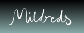 The word 'Mildreds' written in white cursive on a dark gradient background.