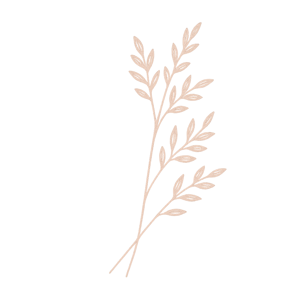 Illustration of two light pink leafy branches on a black background.
