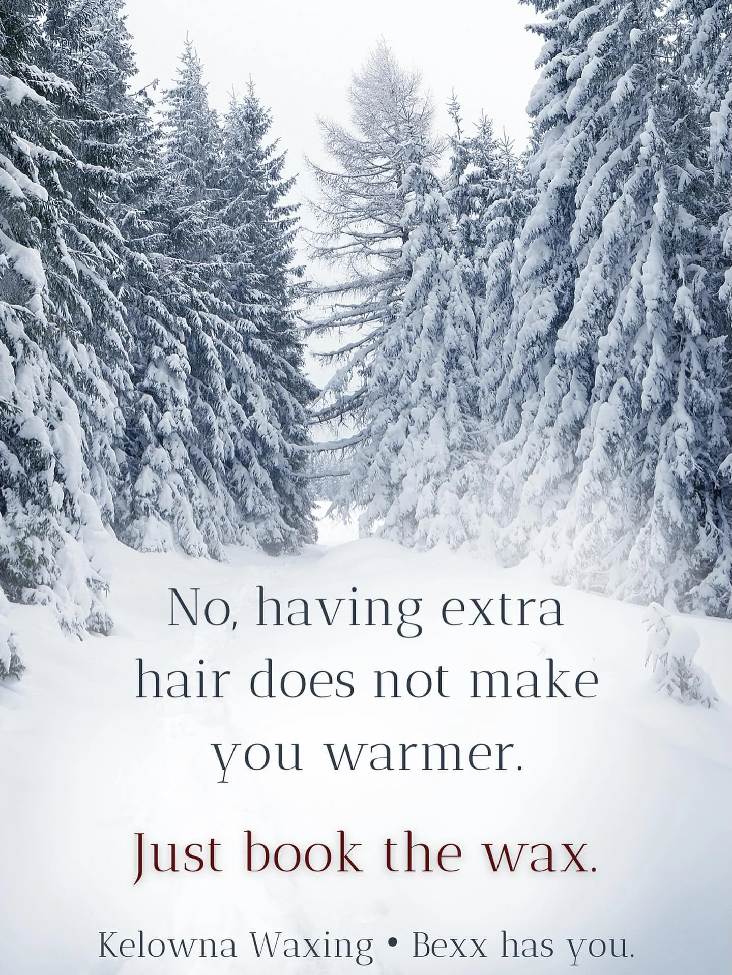Having extra hair does not make you warmer.

It just makes your winter wax appointment more necessary.

If you have been letting things grow because it is cold outside, this is your reminder that smooth skin feels good in every season. My studio is c