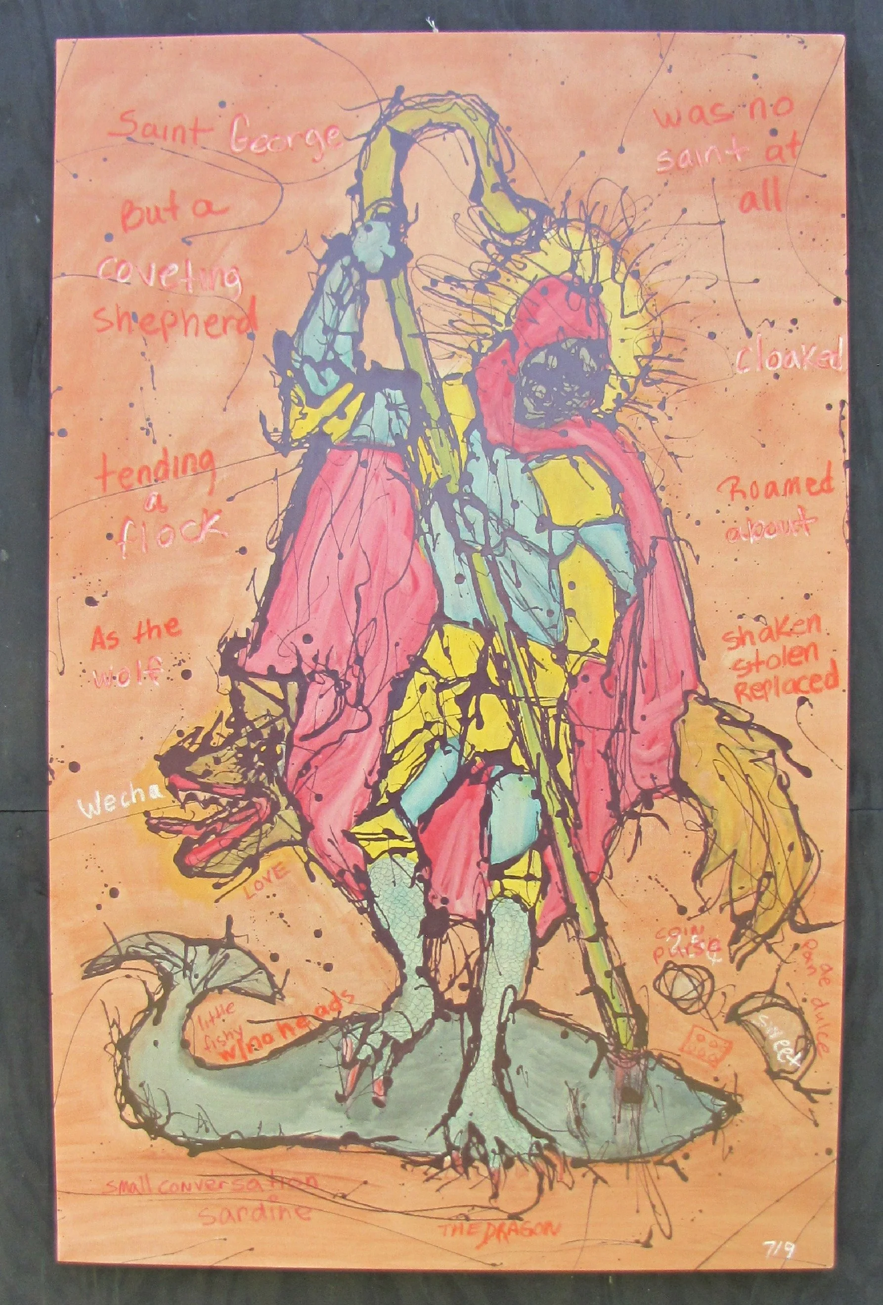 Saint George the dragon

mix medium on stretched canvas 
36 x 56 inches