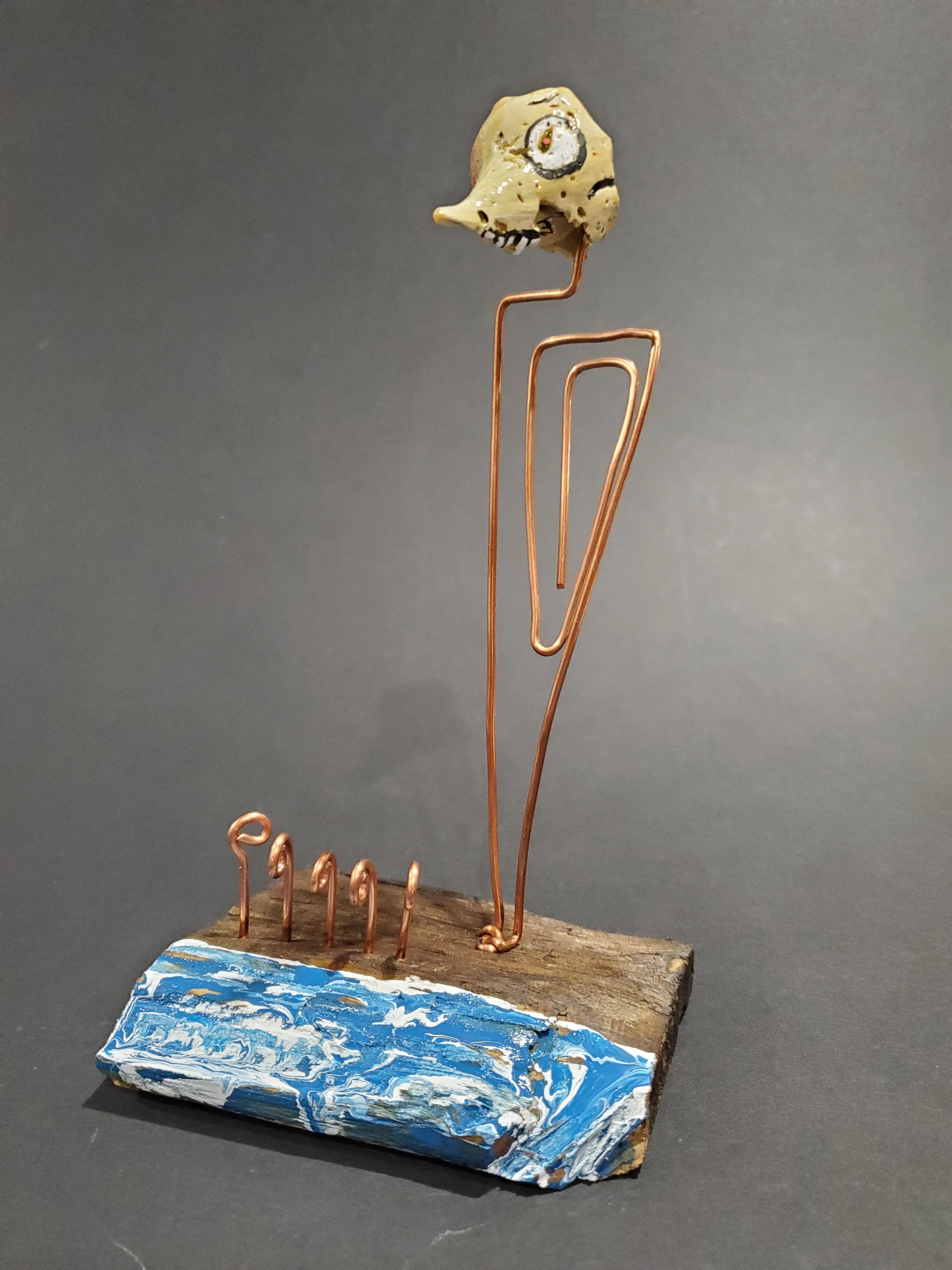 Staring out to sea -
copper wire, seashell on wood base
5 x 8 inches
