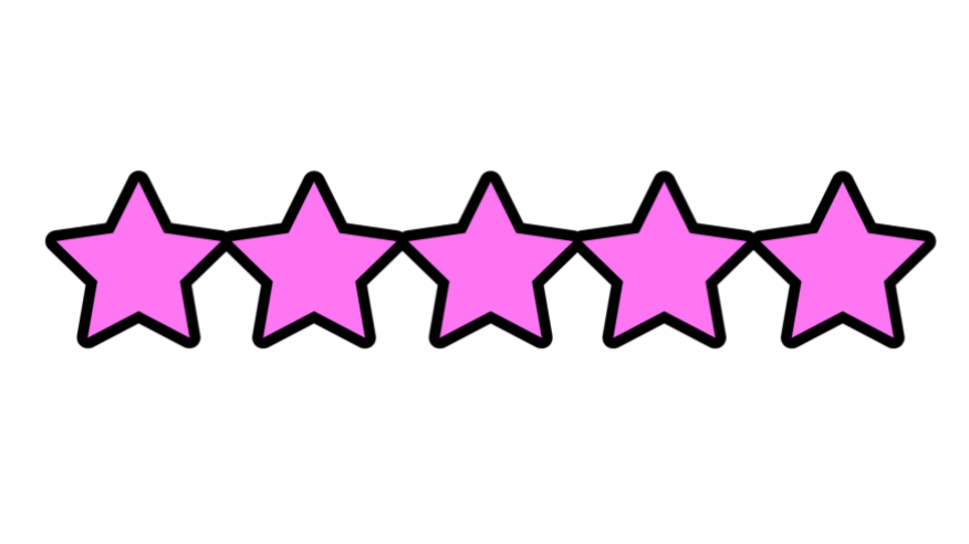 Five purple stars in a row with space between each on a black background.