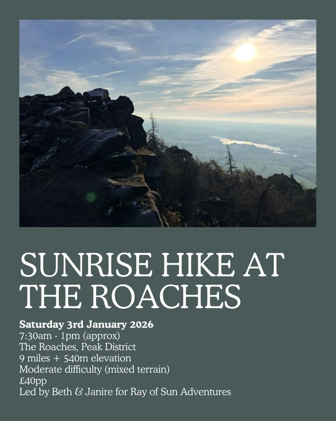 A little reminder of the upcoming hiking events I&rsquo;m leading in January &amp; February in the Peak District, all links are in my bio and on my website (or will take you to Janire&rsquo;s website for the events I&rsquo;m hosting for Ray of Sun Ad