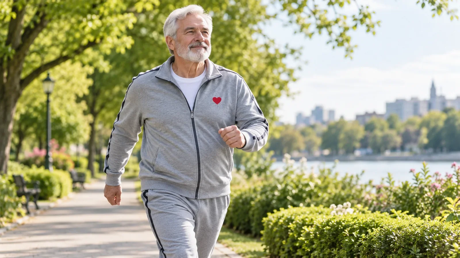 Hombre mayor caminando a paso rápido para cuidar su salud cardiovascular