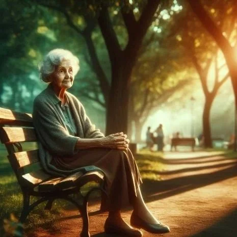 anciana sola sentada en un parque