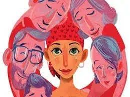 mujer con un pañuelo, con cancer, rodeada por su familia formando un círculo de proteccion