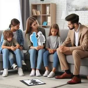 Tras el divorcio acudir ambos padres junto a los niños a terapia puede ayudar a disipar miedos