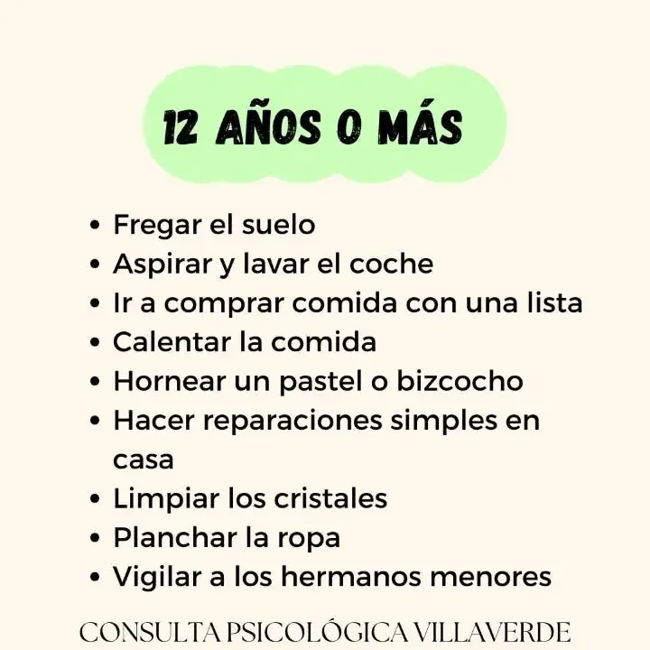 tareas que los niños pueden realizar a partir de los 12 años