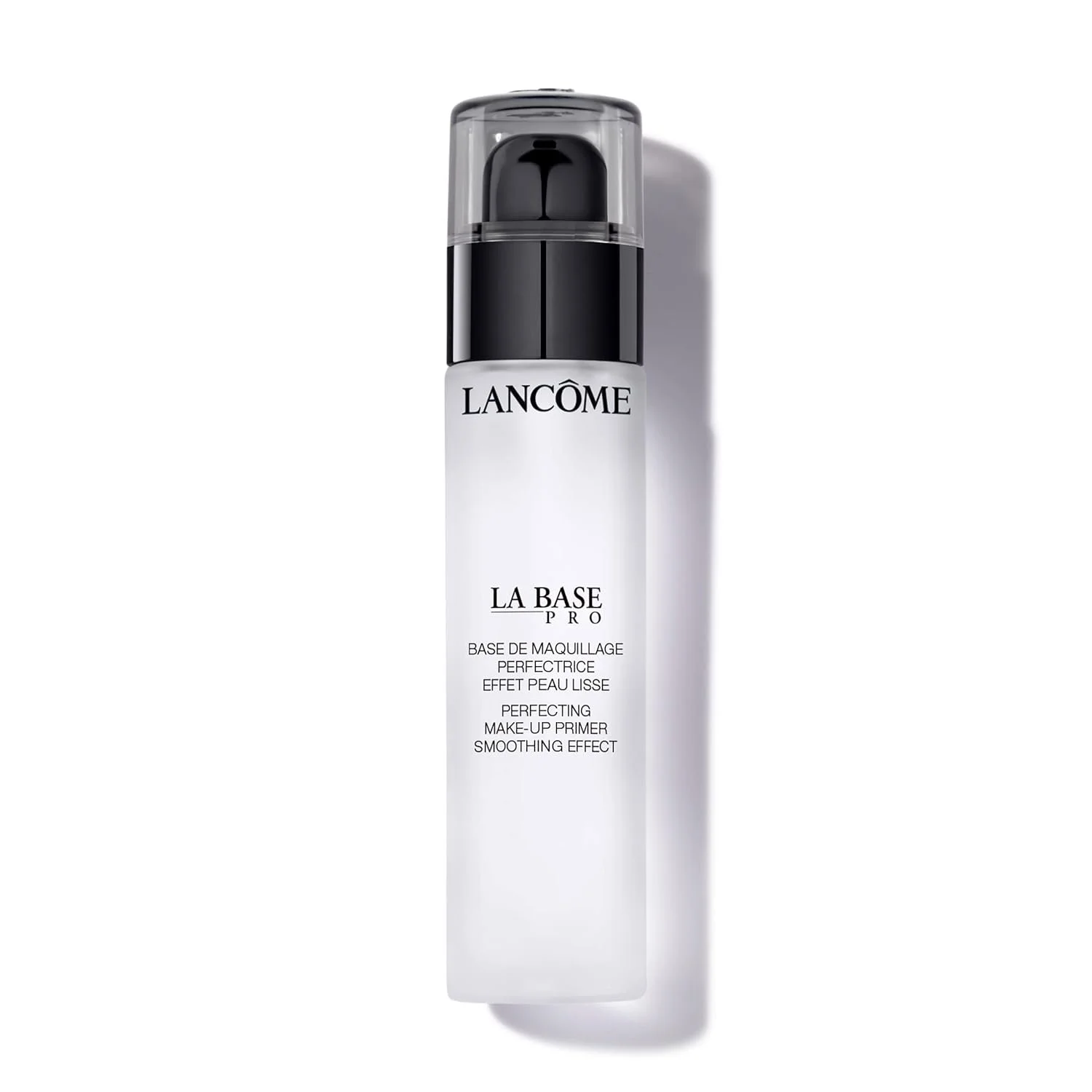 Lancôme La Base Pro perfecting oil-free makeup primer in white bottle, smoothing matte base for long-lasting foundation