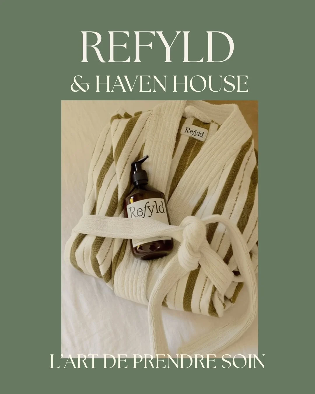 Parmi les nouveaux partenaires de @havenhouse_experience , nous sommes tr&egrave;s heureux de nous associer &agrave; la tr&egrave;s belle marque de soins &eacute;coresponsables @refyld .

D&eacute;sormais disponibles dans nos maisons h&ocirc;teli&egr