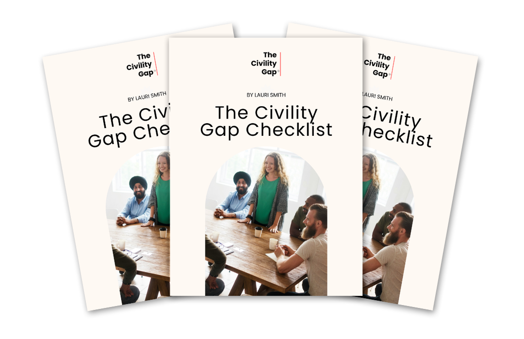 Brochure titled 'The Civility Gap Checklist' by Lauri Smith featuring a diverse group of people in a meeting room.