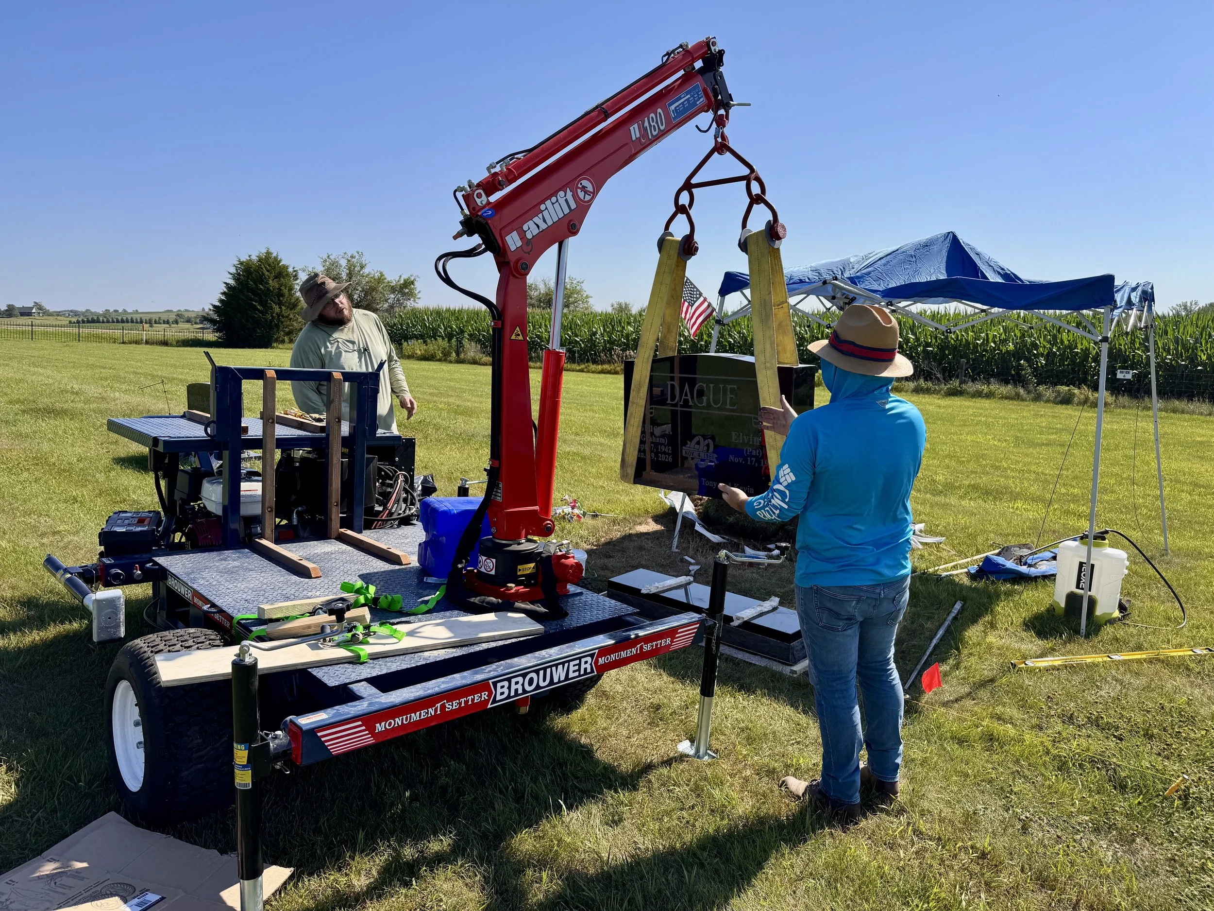 Professional installation in a peaceful rural Iowa cemetery, ensuring every memorial is placed with care and precision