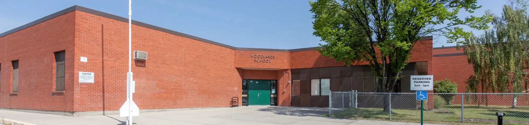The main entrance to Woodlands Elementary School in Calgary, Alberta.