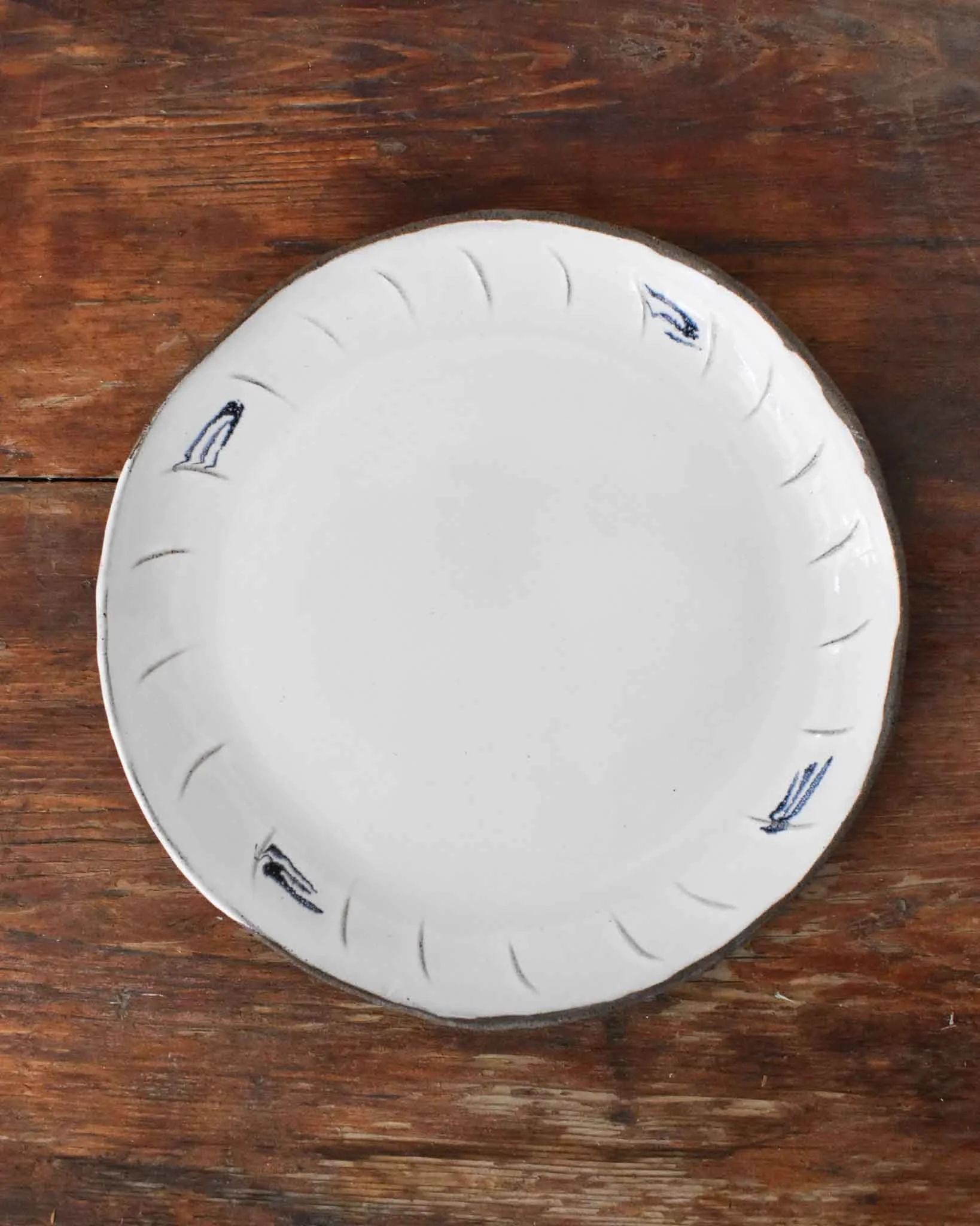 Dinner Plate, White with Blue Motif