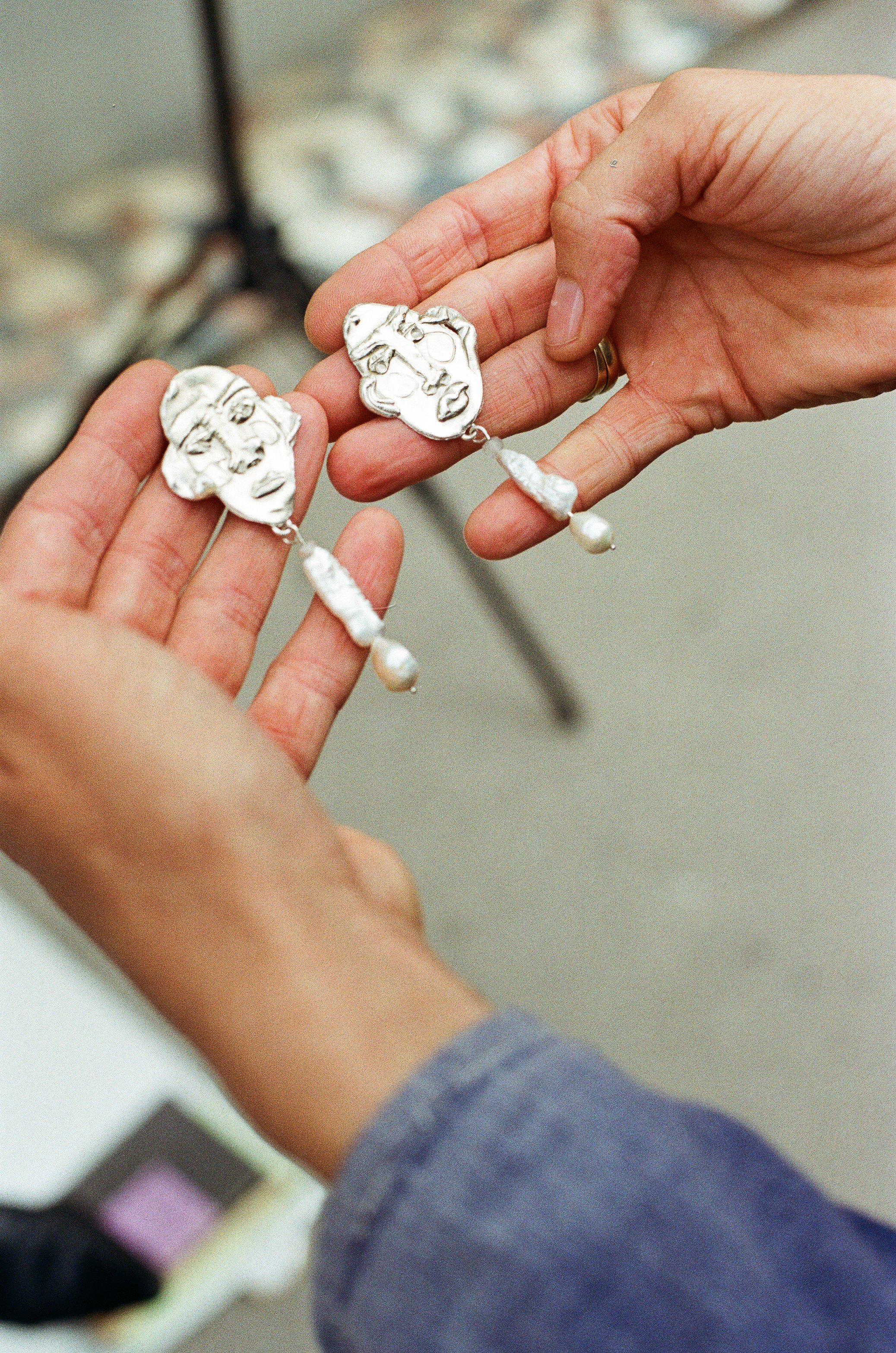 Silver Character Over the Moon with Tiny Pearl