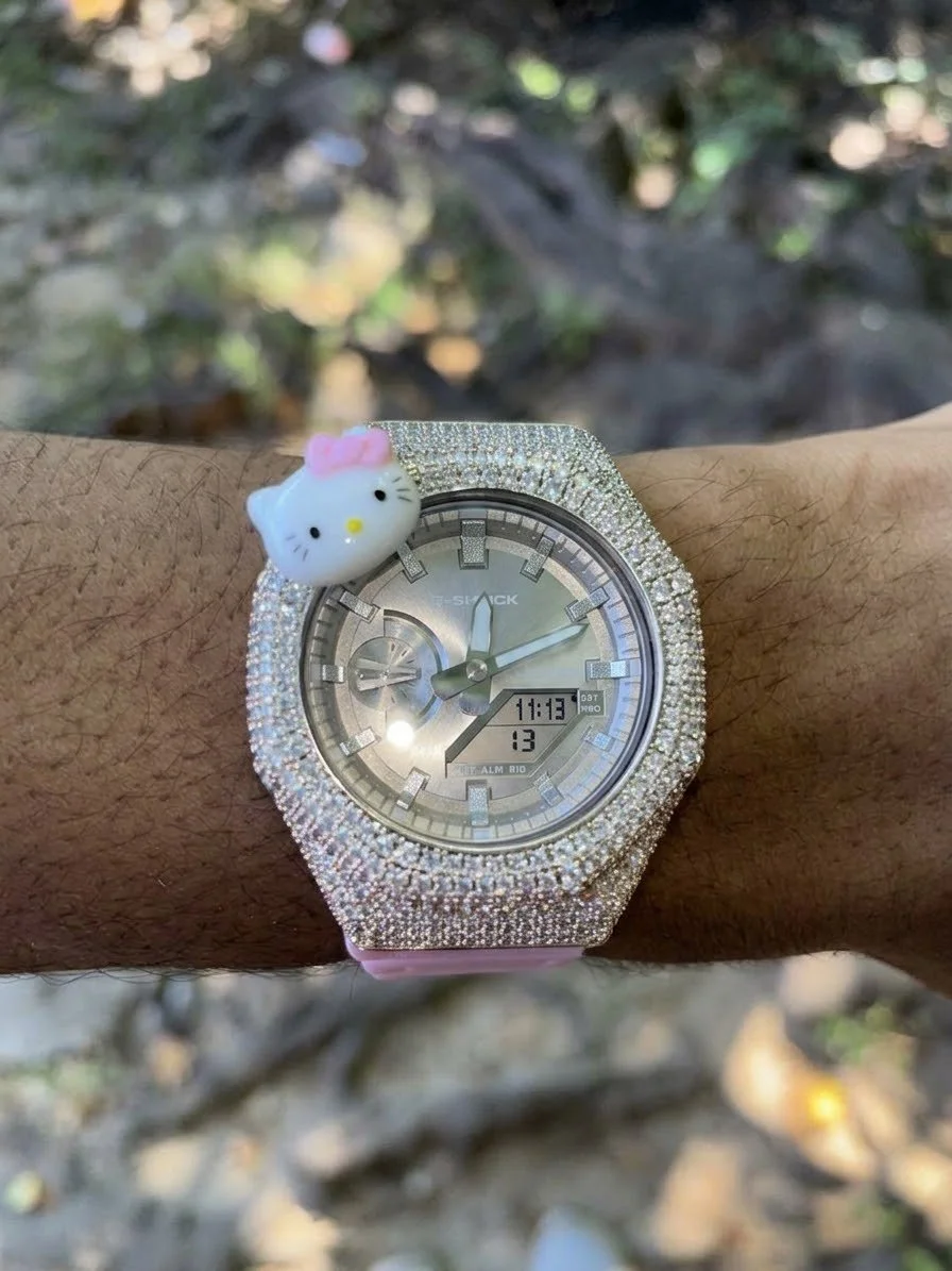 Rose Gold Hello Kitty G shock With VVS Moissanite silver plated