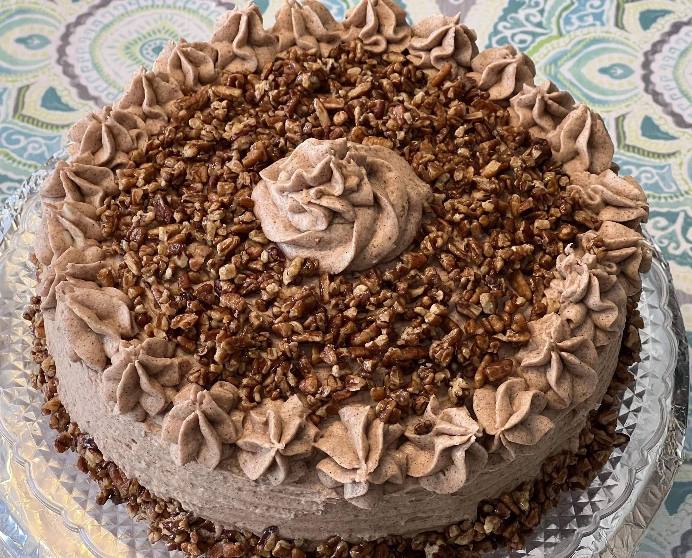 Butter Pecan Cake with Cinnamon Vanilla Buttercream & Candied Pecans