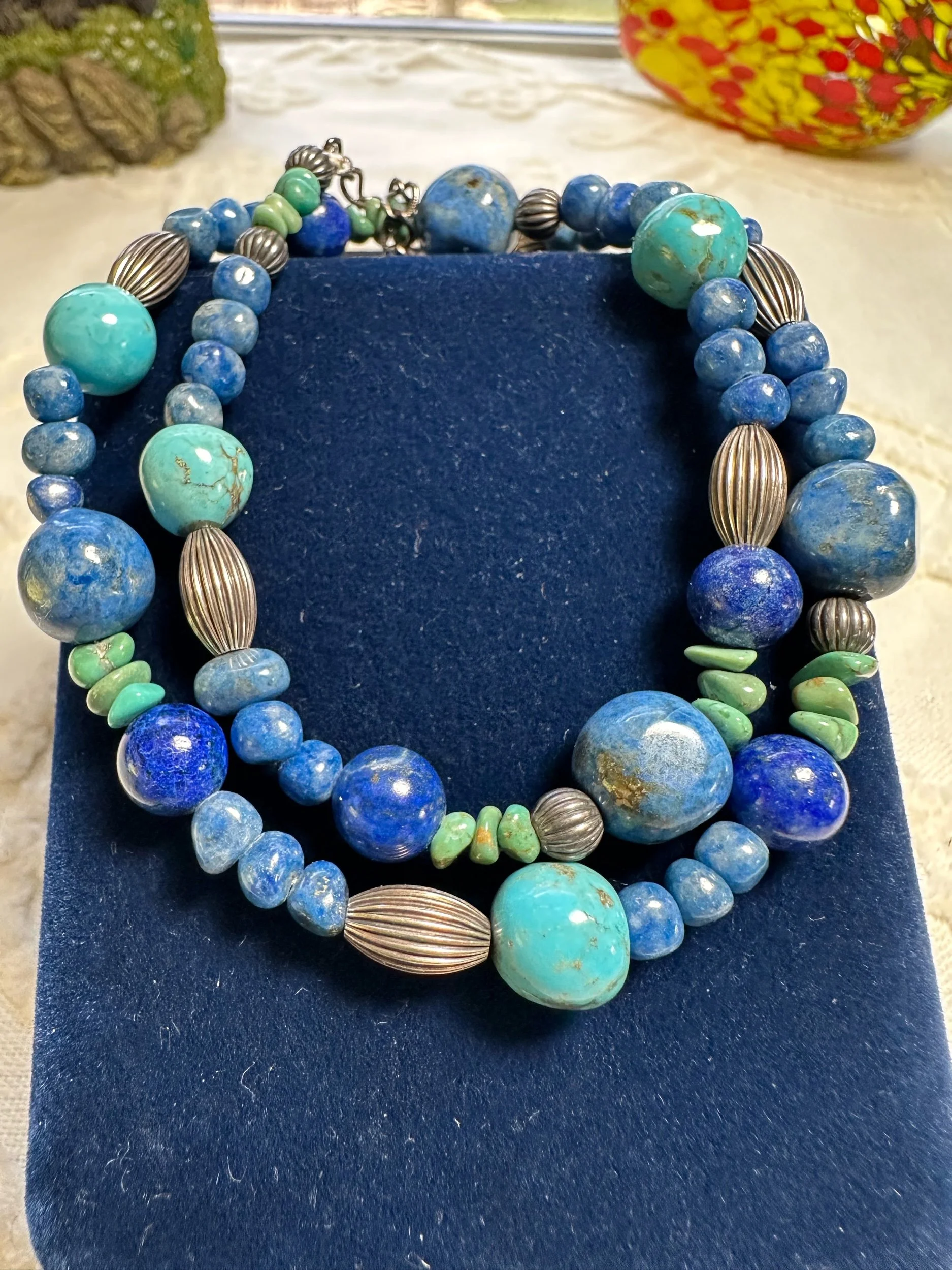 Carolyn Pollock Turquoise Multi Stone & Sterling Pearl Necklace