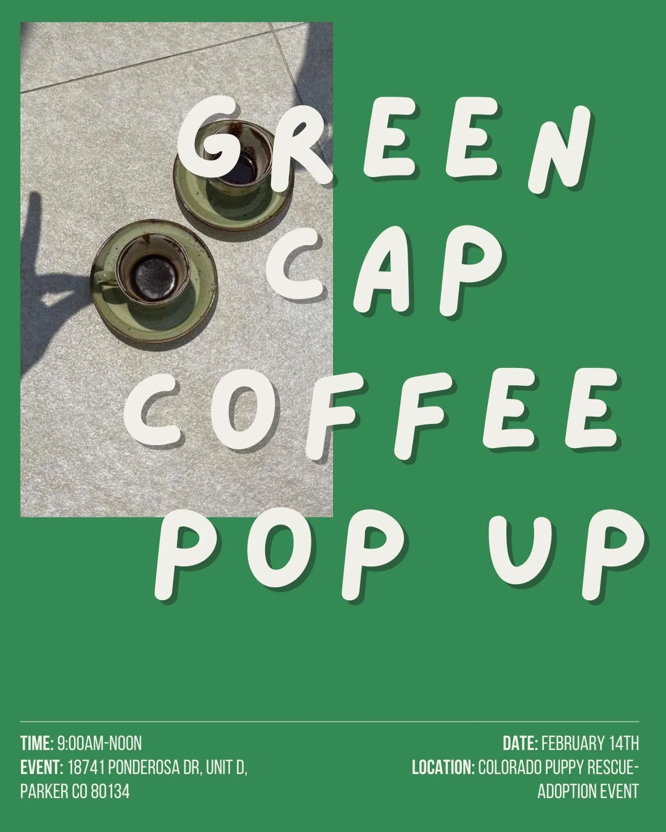 ✨POP UP ANNOUNCEMENT ✨ Colorado Puppy Rescue- Adoption Event

🗓️February 14th, 9:00am - noon
📍18741 Ponderosa Dr Parker, CO 80134

Join us on Valentine&rsquo;s Day at Colorado Puppy Rescue&rsquo;s adoption event. 50 cents from each cup will be dona