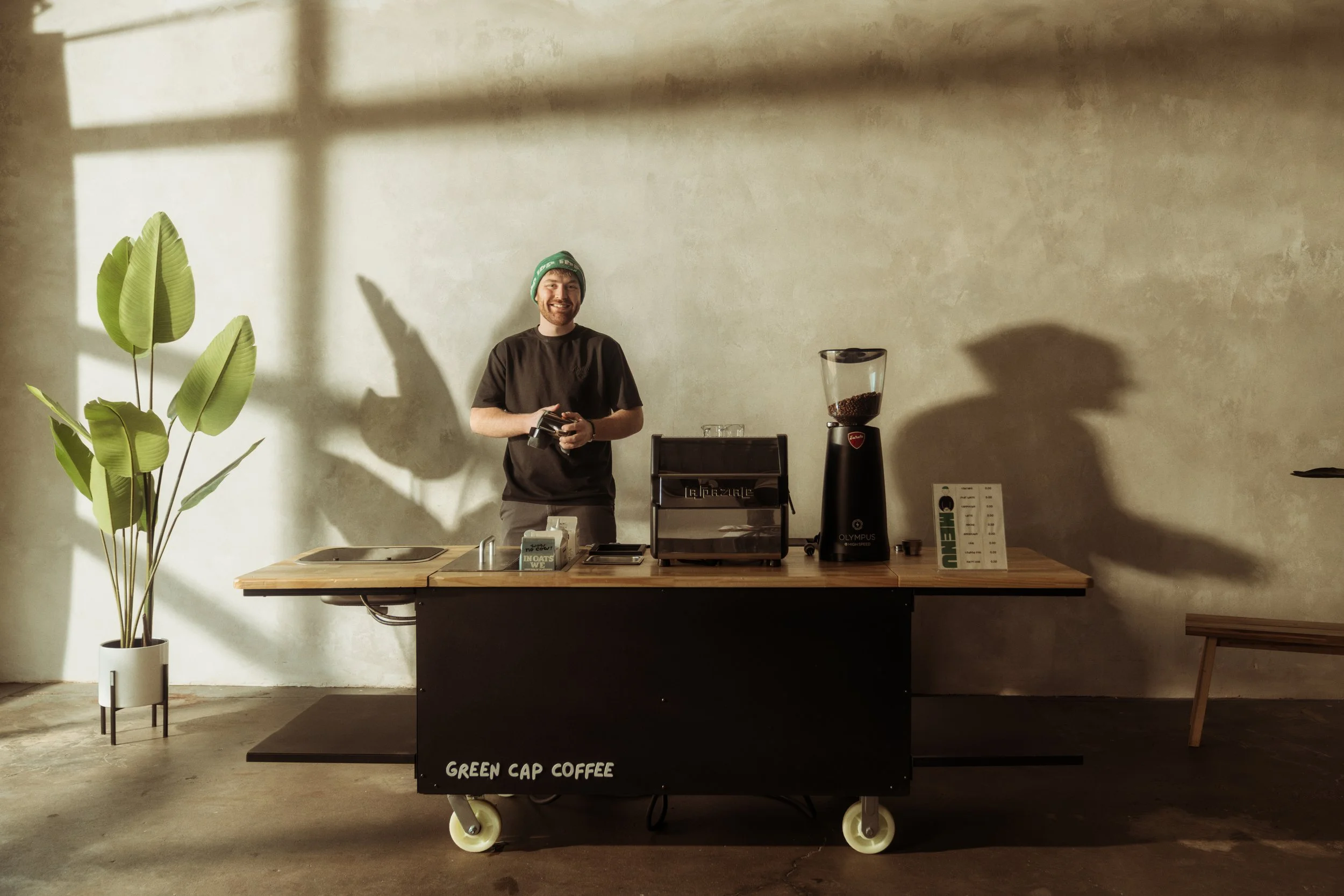 Green Cap Coffee mobile coffee cart and team in Denver, CO