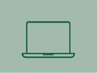 Minimalist illustration of an open laptop with a blank screen on a light green background.