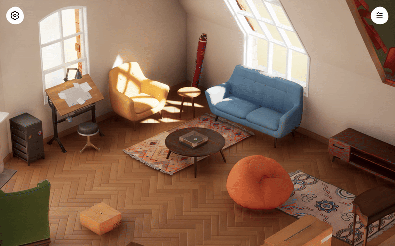 Hozy cozy game like Unpacking and House Flipper with room restoration.