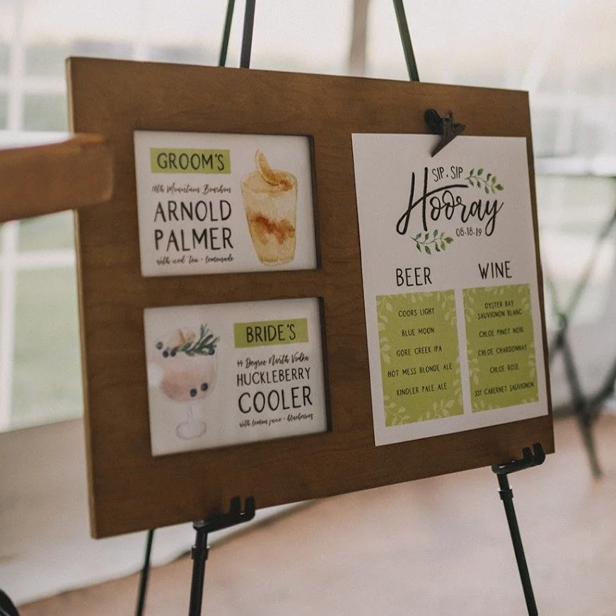 We absolutely love creating day-of details &mdash; especially custom bar signs 🍹

Such a fun way to showcase signature cocktails and infuse your style into every corner of your celebration. It&rsquo;s those little details that make the day feel so p