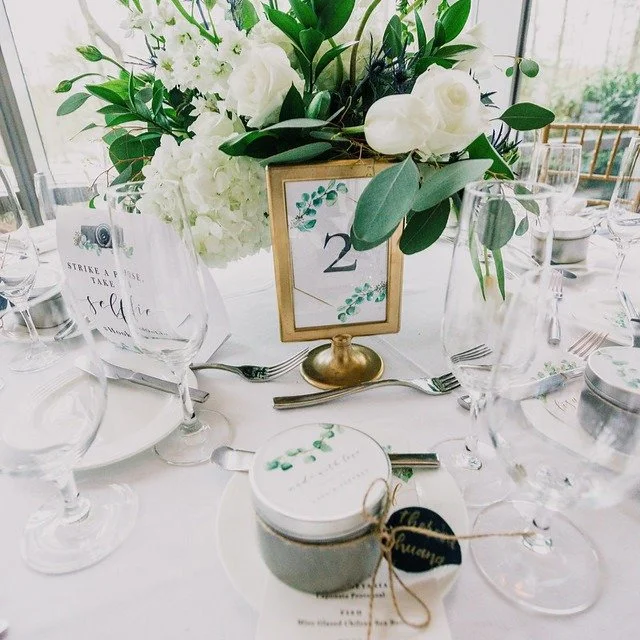 We love how the details came together for this Falls Church, VA wedding 🤍

From candle escort cards to table signage and menus, everything flowed so beautifully with the crisp white linens and soft eucalyptus centerpieces.

Day-of details are some o