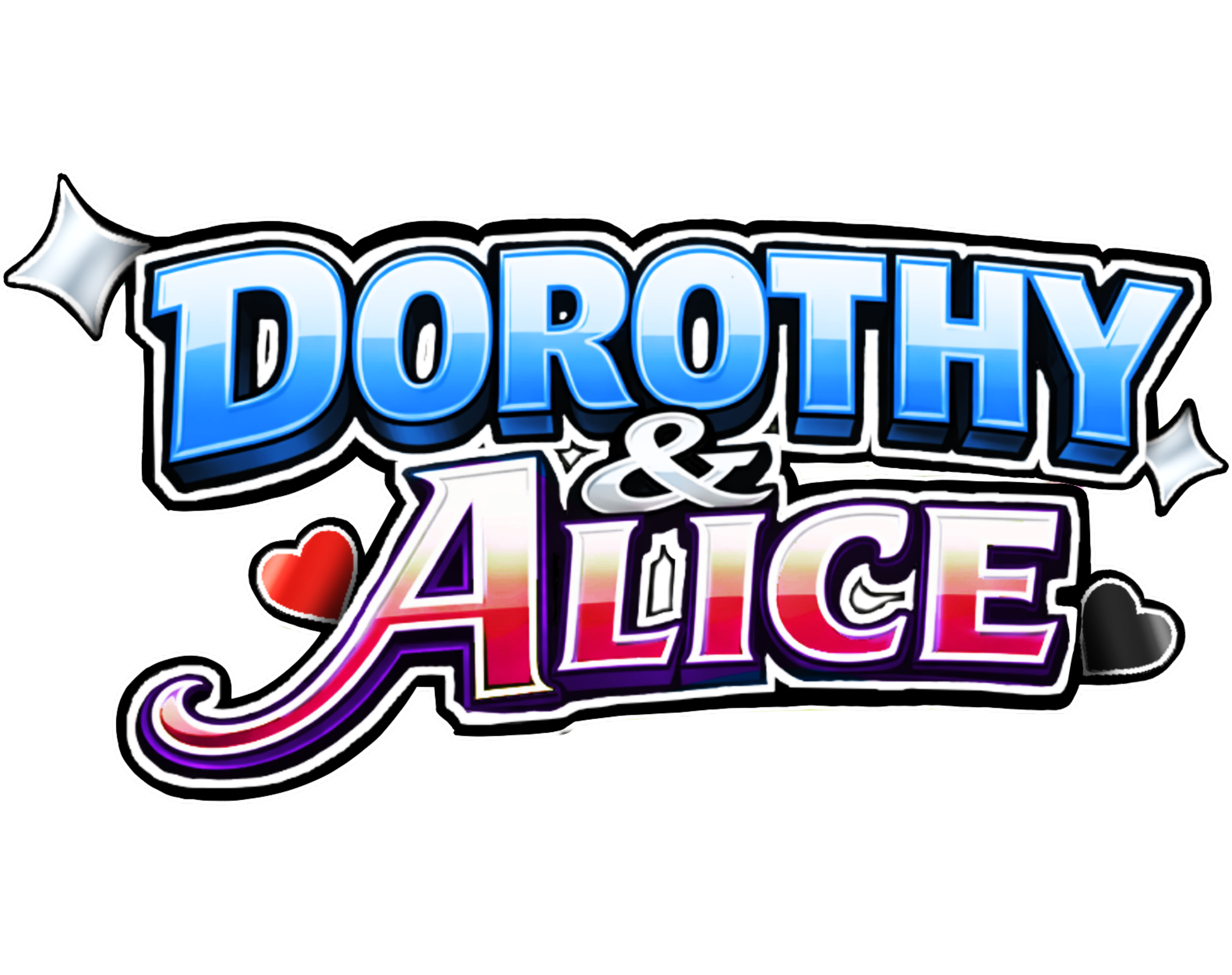 Colorful sticker or sign with the words 'DOROTHY & ALICE' in bold, stylized text with a star and a red heart.