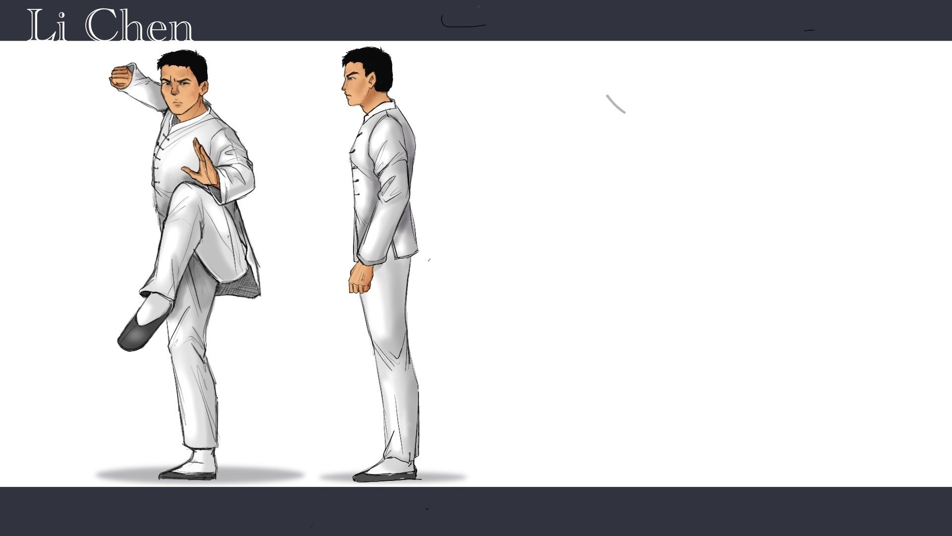 Illustration of a man practicing Tai Chi in a white martial arts uniform, with one pose showing a high kick and another standing in a relaxed stance.